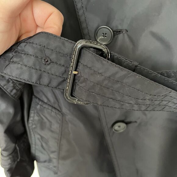 Banana Republic | Women’s Black Long Double Breasted Trench Rain Coat Belted Med - Picture 5 of 8